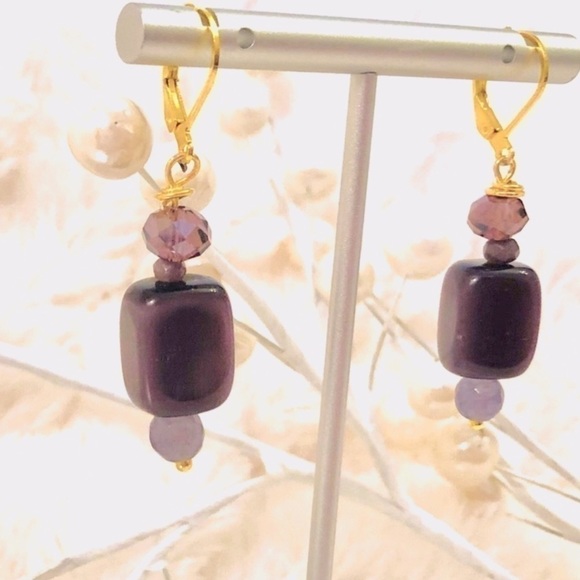 𝅺sterling Silver Earrings 22k Vermeil  Cat Eye - Picture 3 of 8